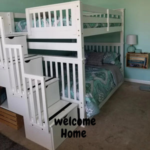 Homemade Tena Solid Wood Standard Bunk Beds with Stairway & 2 under Bed Drawers