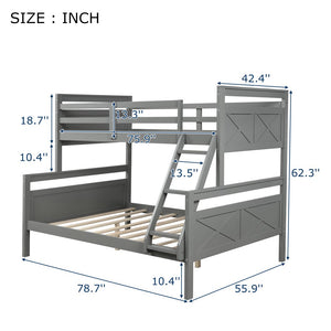 Upgraded Bunk Bed, Convertible Twin over Full Bunk Bed Frame with Safety Guardrail and Ladder, Solid Wood Bunk Bed with Slats Support for Boys Girls Adults No Box Spring Needed, Easy to Assemble, Gray
