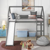 House Loft Bed with Slide, Solid Wood Twin Size Loft Bed with Ladder and Guardrail Twin Loft Bed Frame with under Bed Storage Kids Twin Loft Bed Frame for Boys Girls, Gray