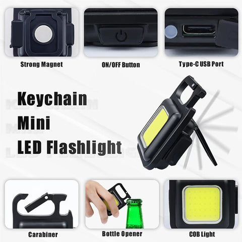 Image of "Rechargeable Mini LED Flashlight with COB Glare and USB Charging - Perfect Keychain Light for Emergency Situations, Camping, and Hiking - by Westtune"