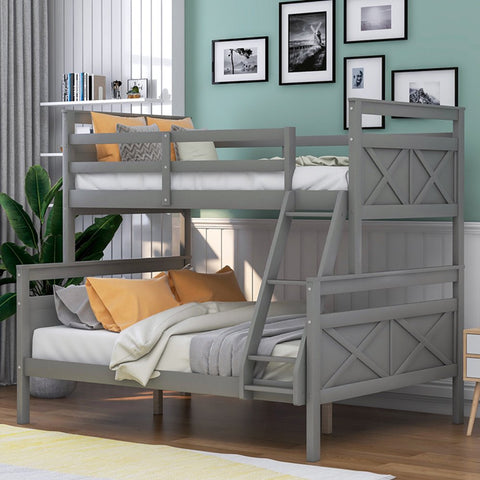 Image of Upgraded Bunk Bed, Convertible Twin over Full Bunk Bed Frame with Safety Guardrail and Ladder, Solid Wood Bunk Bed with Slats Support for Boys Girls Adults No Box Spring Needed, Easy to Assemble, Gray