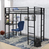  Metal Loft Bed with Desk and Shelves for Twin Size, Adults, and Teens - Two Built-In Ladders and Full-Length Guardrail, Noise-Free, Space-Saving Design - No Box Spring Required.