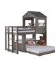 Twin over Full Campsite Loft BUNKBED Rustic Dirty Grey Farmhouse Kids Play Bed Frame with Ladder Fun Grey with Roof 2 Bed
