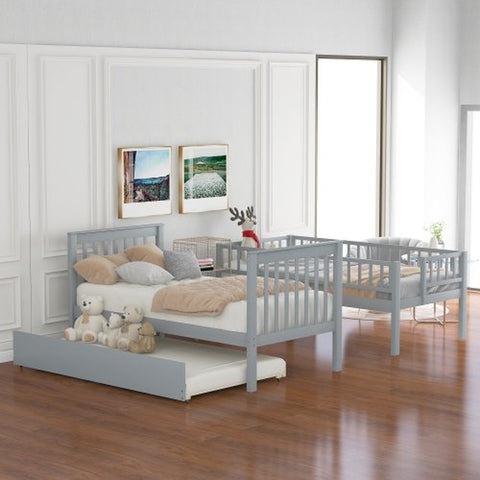 Image of Bunk Bed, Modern Twin over Twin Wood Bunk Beds with Trundle and Storage, Converted to 2 Twin Beds Frame with Ladder and Stairs for Kids Adults, Saving Space, Gray