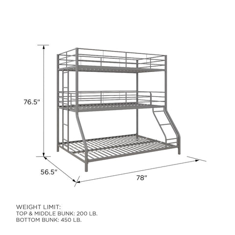 Image of "Silver Twin over Twin over Full Everleigh Kids' Triple Bunk Bed by DHP"