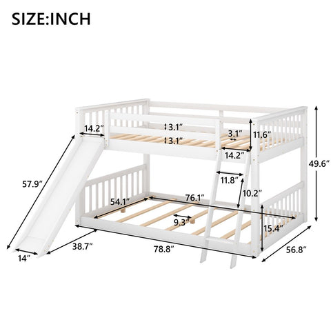 Image of Full over Full Floor Bunk Bed with Slide and Ladder for Kids Bedroom, White
