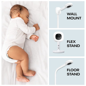 "Smart Baby Monitoring System with Wi-Fi HD Video Camera, Night Vision, and Breathing Wear Band - Tracks Infant Sleep, Breathing, and Growth with Multi-Stand and Smart Sheets"
