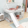 Twin over Twin House Bunk Bed with Ladder and Slide for Bedroom, White