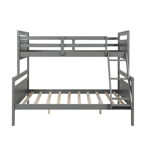 Image of Upgraded Bunk Bed, Convertible Twin over Full Bunk Bed Frame with Safety Guardrail and Ladder, Solid Wood Bunk Bed with Slats Support for Boys Girls Adults No Box Spring Needed, Easy to Assemble, Gray
